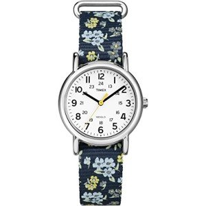 Timex Women's Blue Floral Nylon Strap Watch