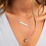 Dainty Layering Bar & Hammered Disc Necklace