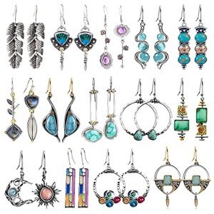 14 Pairs Vintage Boho Teardrop Dangle Earrings