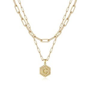 Gold Initial C Layering Necklace for Women