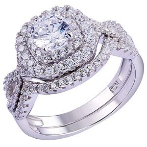 Elegant 925 Sterling Silver Wedding Engagement Ring Set