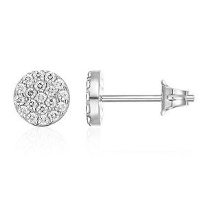 PAVOI White Gold Plated CZ Disc Stud Earrings