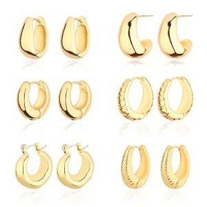 Chunky 14K Gold Plated Hoop Earrings Set