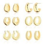 Chunky 14K Gold Plated Hoop Earrings Set