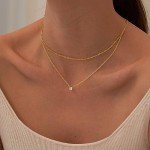 Dainty Layered Gold Plated Diamond Pendant Necklace