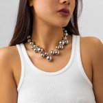 Chunky Pearl Choker Necklace with Gold Accents
