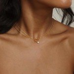 Dainty Layered Gold Plated Diamond Pendant Necklace