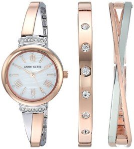 Anne Klein Rose Gold & Silver Crystal Bangle Set