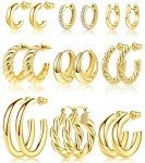 Adoyi 14K Gold Hoop Earrings Set - 9 Pairs