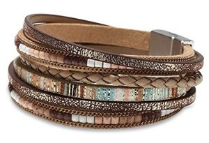 Boho Leopard Leather Wrap Bracelet with Beads