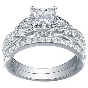 2.5ct Princess Pear CZ Sterling Silver Ring Set