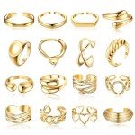 16Pcs Adjustable Gold Chunky Rings for Women