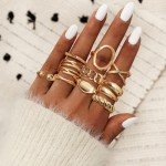 16Pcs Adjustable Gold Chunky Rings for Women