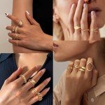 16Pcs Adjustable Gold Chunky Rings for Women