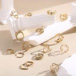 16Pcs Adjustable Gold Chunky Rings for Women