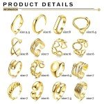 16Pcs Adjustable Gold Chunky Rings for Women