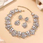 Chunky Rhinestone Bib Necklace and Earring Set