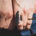 Adjustable Black Rhinestone Gothic Cocktail Ring