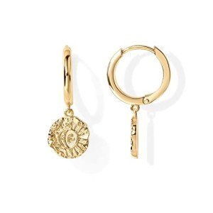 Gold Plated Sterling Silver Dangle Hoop Earrings