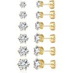 Trendy 6-Pair Gold CZ Stud Earrings Set
