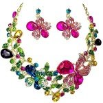 Colorful Crystal Flower Statement Necklace and Earrings Set