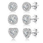 ALEXCRAFT Sterling Silver Halo Stud Earrings Set