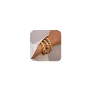 Gold Chunky Bangle Bracelet Set for Women