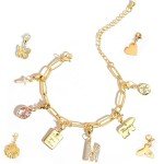 Custom Engraved Gold Charm Bracelet for Mom