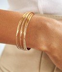 Simple Gold Adjustable Cuff Bracelet for Women