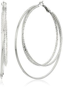 Guess Silver Hoop Earrings with Smooth and Textured Design