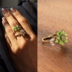 Green Daisy Flower Adjustable Gold Ring for Women