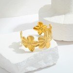 Gold Floral Chunky Cuff Bracelet for Women