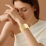 MOZAKA Women's Adjustable Gold & Silver Cuff Bracelets