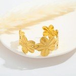 Gold Floral Chunky Cuff Bracelet for Women