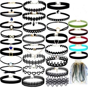 30 Pcs Velvet Black Choker Necklace Set