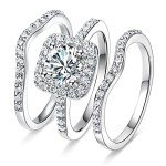 18K White Gold Plated Cubic Zirconia Halo Ring