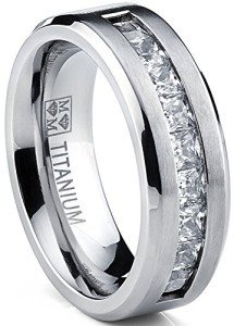 Titanium Men's Wedding Band with Princess Cut Stones