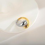Two Tone Chunky Adjustable Teardrop Rings for Women