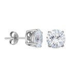 Platinum Plated Silver Round Cut CZ Stud Earrings