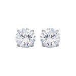 Platinum Plated Silver Round Cut CZ Stud Earrings