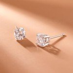 Platinum Plated Silver Round Cut CZ Stud Earrings