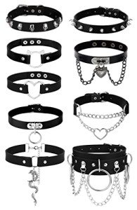 Leather Punk Goth Heart Spiked Choker Necklace Set