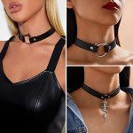 Leather Punk Goth Heart Spiked Choker Necklace Set