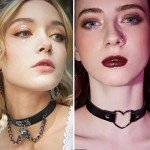 Leather Punk Goth Heart Spiked Choker Necklace Set