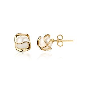 Gold Plated Caged Pearl Stud Earrings - 6MM