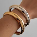 Trendy Gold and Silver Chunky Bangle Bracelets