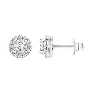 Gold Plated Halo Cubic Zirconia Stud Earrings
