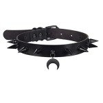 Gothic Black Leather Spiked Choker Necklace
