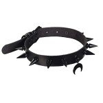 Gothic Black Leather Spiked Choker Necklace