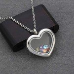 Jovivi Heart Memory Locket Glass Pendant Necklace